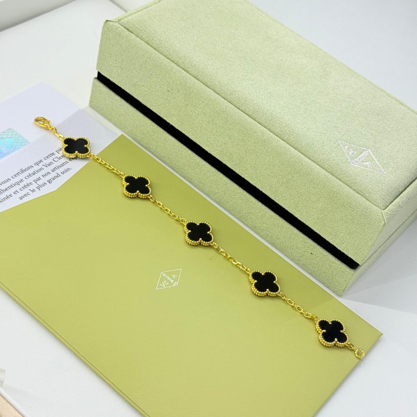 Van Cleef Alhambra Black Clover Gold Color Bracelet