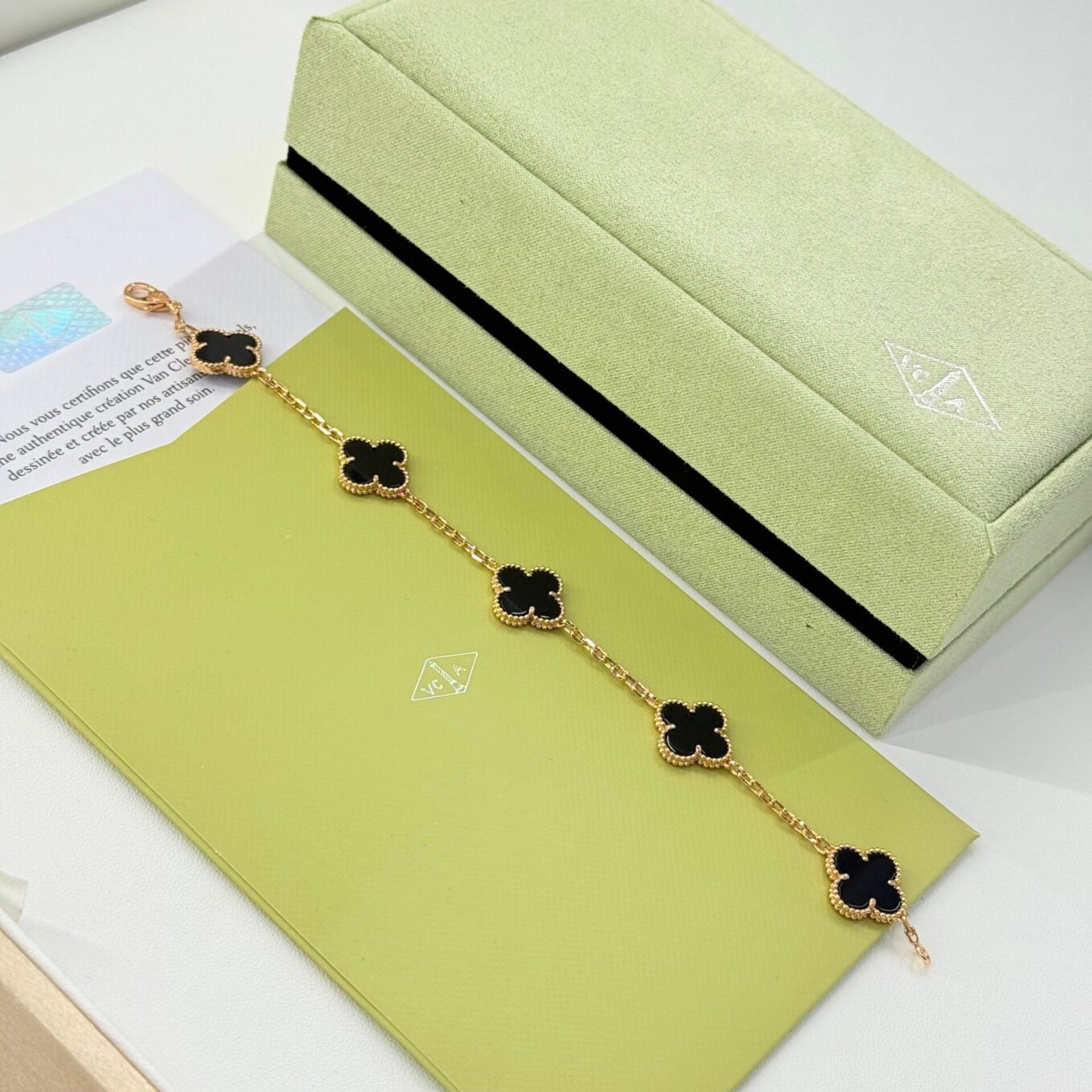 Van Cleef Alhambra Black Clover Rose Gold Color Bracelet
