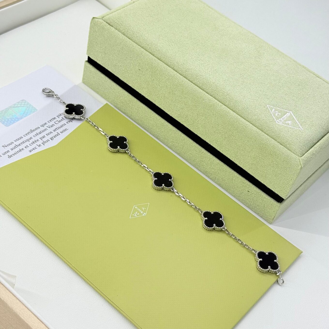 Van Cleef Alhambra Black Clover Silver Color Bracelet