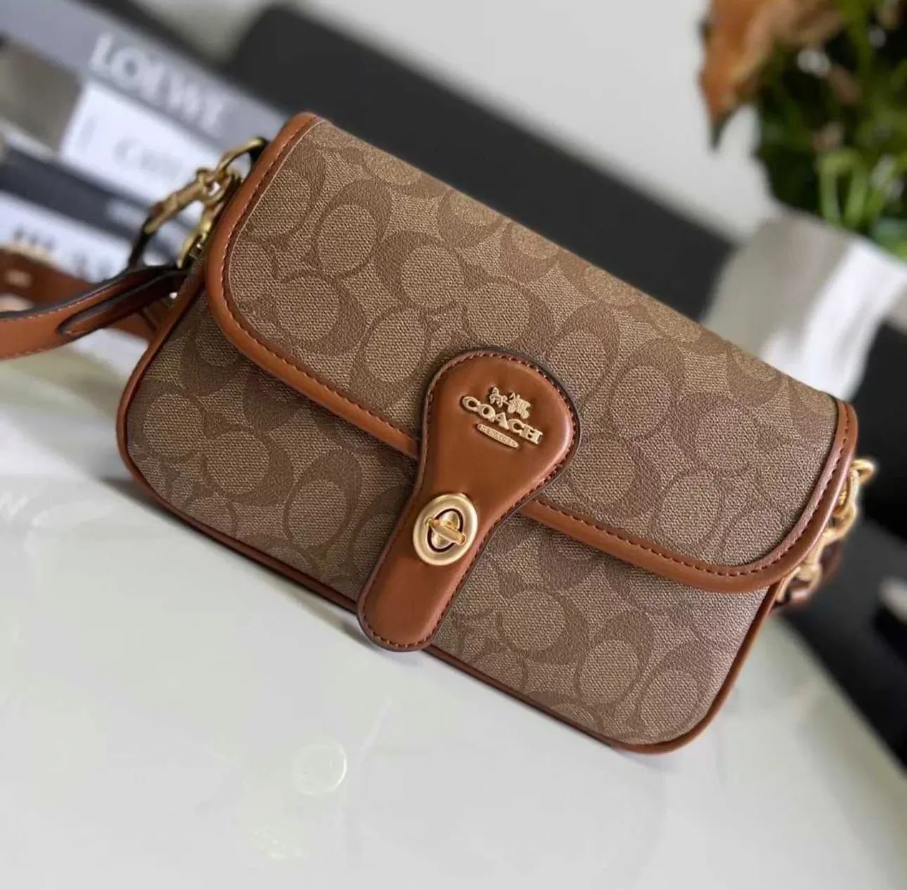 Coach Hadley Apricot Brown Shoulder Bag (With Box)