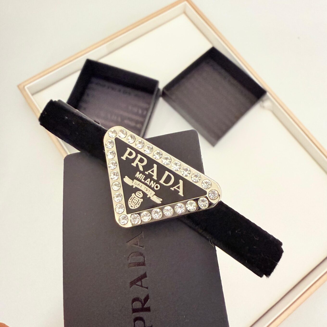 Prada Velvet Black Alligator Hair Clip