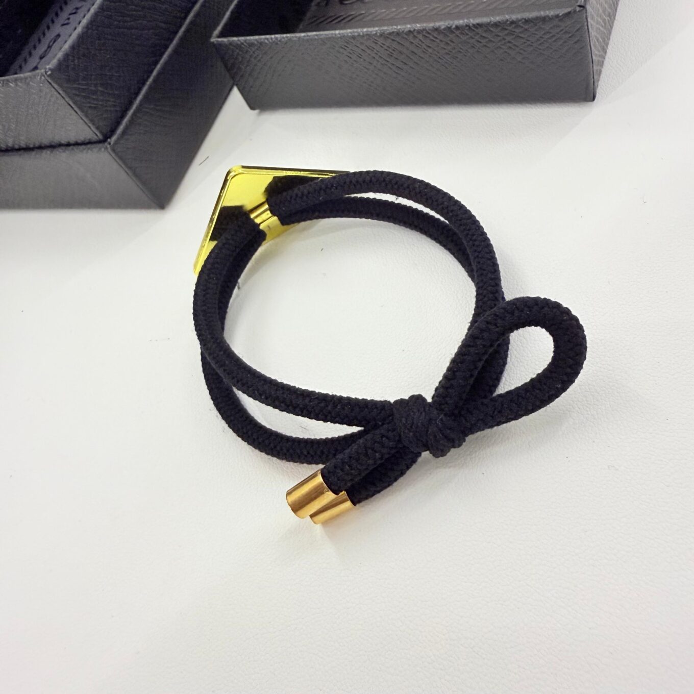 Prada Black Gold Hair Ribbon
