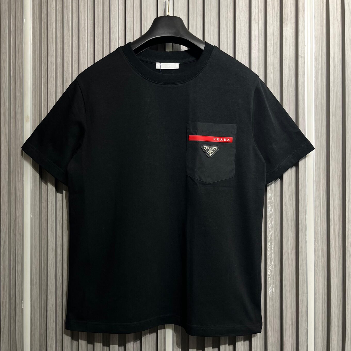 Prada Black Cotton Logo Pocket T-Shirt For Men