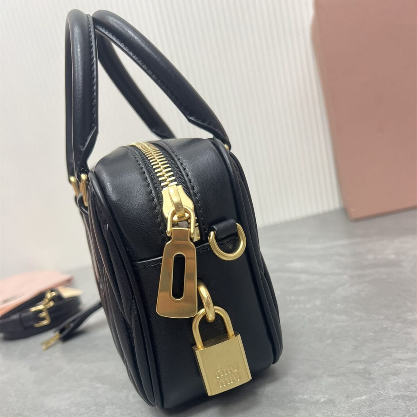 Miu Miu Arcadie Matlasse Nappa Black Bowling Bag (With Box)