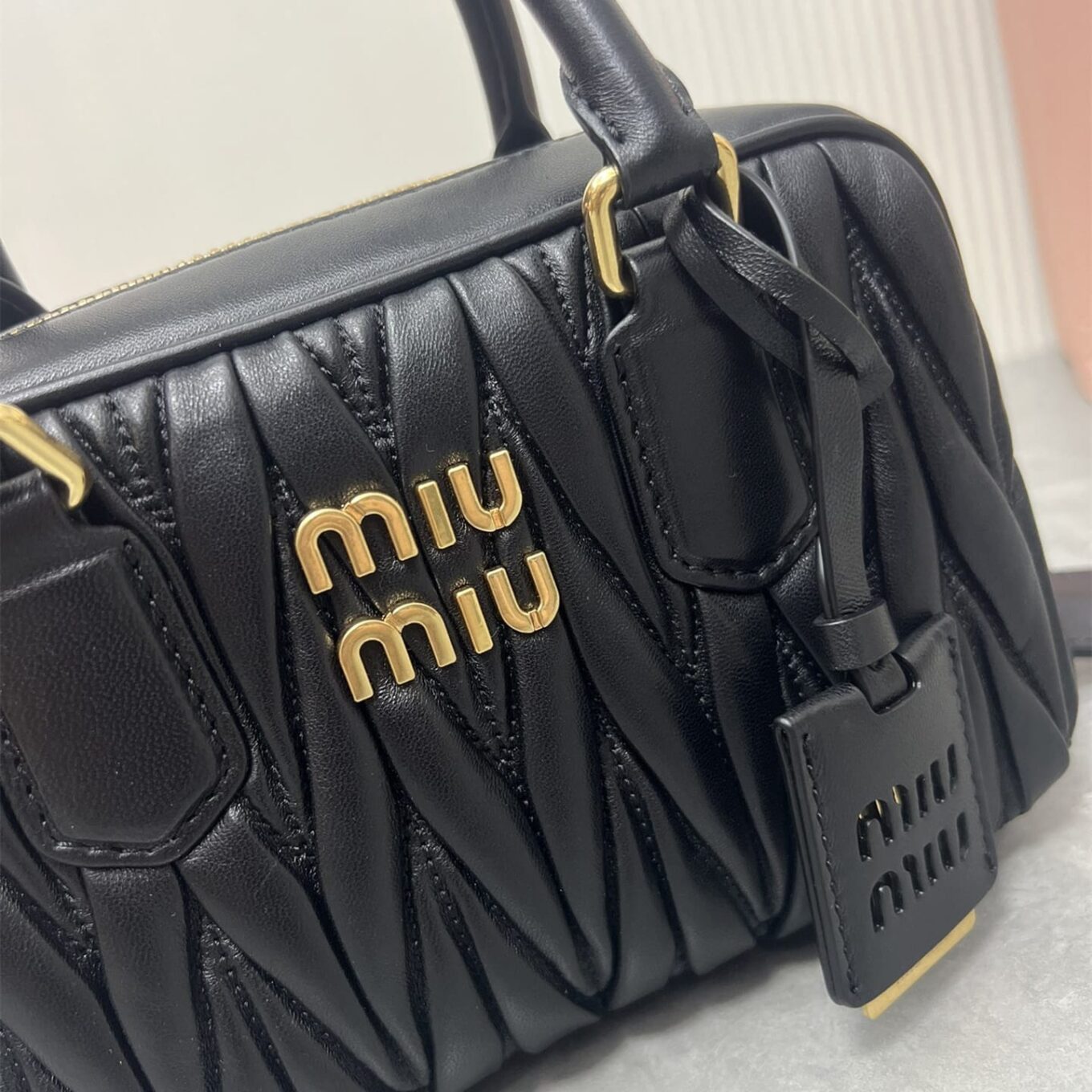 Miu Miu Arcadie Matlasse Nappa Black Bowling Bag (With Box)