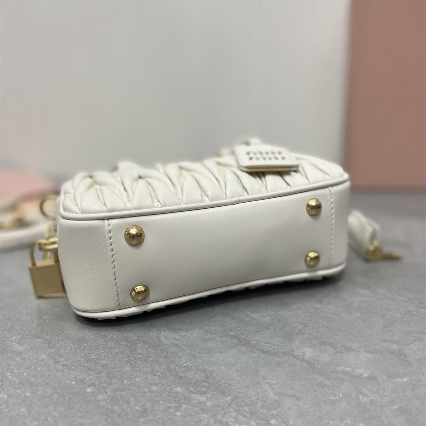 Miu Miu Arcadie Matlasse Nappa White Bowling Bag (With Box)