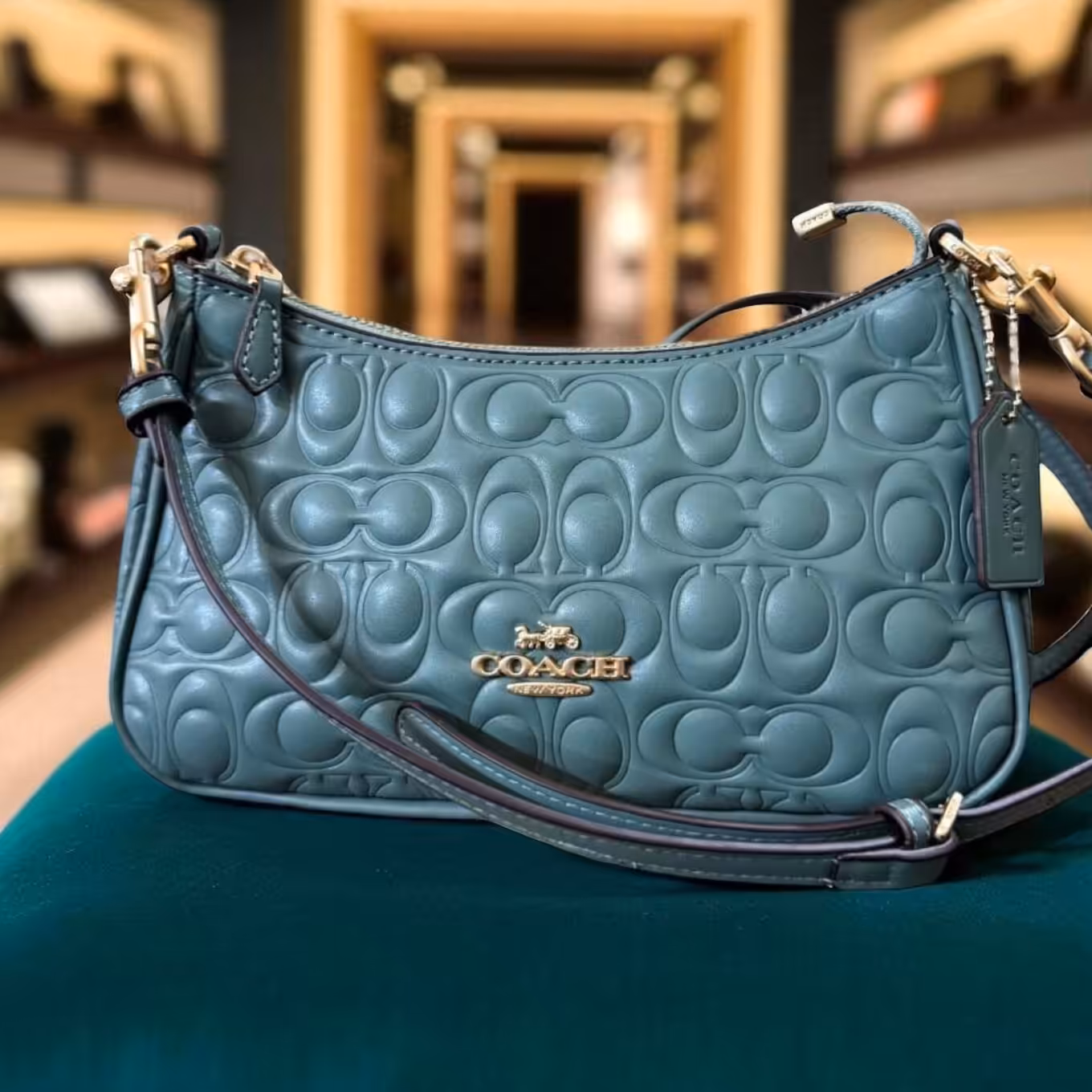 Coach Teri Teal Green Embossed Sling Bag (With Box)
