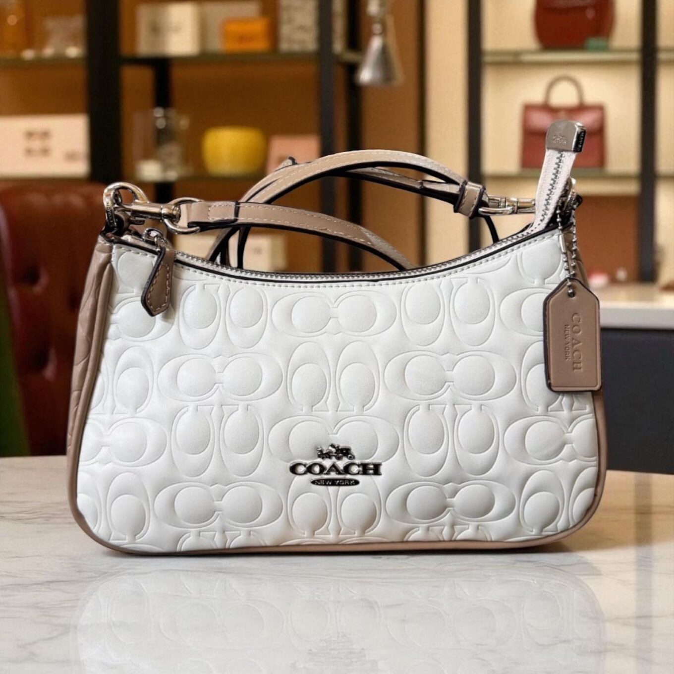 Coach Teri White Embossed Sling Bag (With Box)