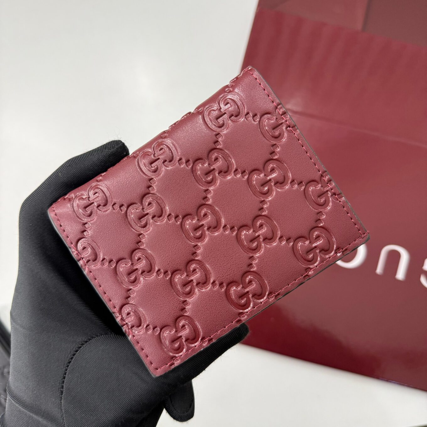 Gucci Emblem Wine Bifold Wallet