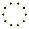 Van Cleef Alhambra Black Marble Clover Gold Color Necklace
