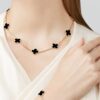 Van Cleef Alhambra Black Marble Clover Gold Color Necklace