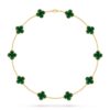 Van Cleef Alhambra Green Marble Clover Gold Color Necklace