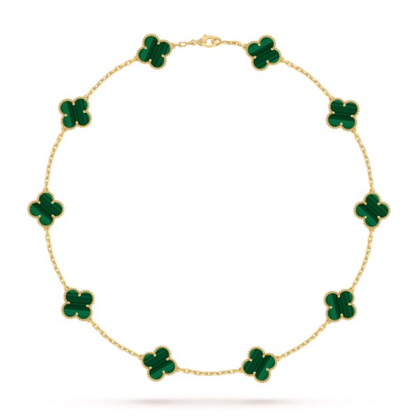 Van Cleef Alhambra Green Marble Clover Gold Color Necklace