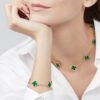 Van Cleef Alhambra Green Marble Clover Gold Color Necklace