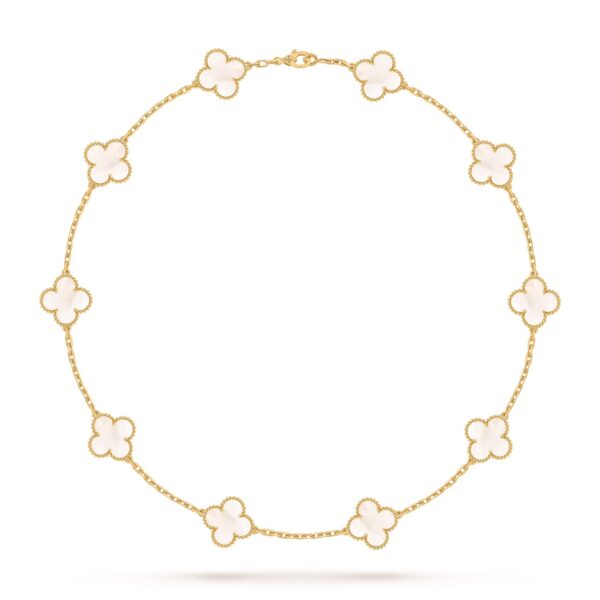Van Cleef Alhambra White Marble Clover Gold Color Necklace