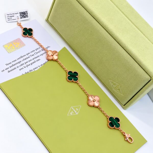 Van Cleef Alhambra Rose Gold & Green Clover Rose Gold Color Bracelet