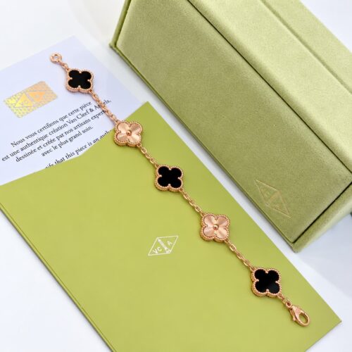Van Cleef Alhambra Rose Gold & Black Clover Rose Gold Color Bracelet