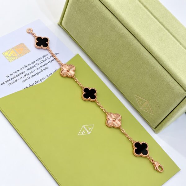 Van Cleef Alhambra Rose Gold & Black Clover Rose Gold Color Bracelet