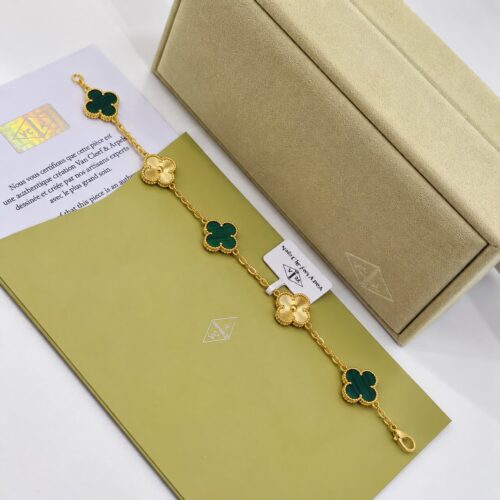 Van Cleef Alhambra Gold & Green Clover Gold Color Bracelet