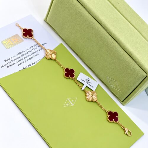 Van Cleef Alhambra Gold & Red Clover Gold Color Bracelet