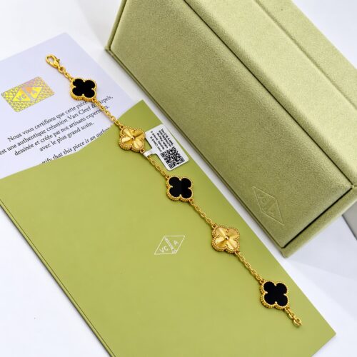 Van Cleef Alhambra Gold & Black Clover Gold Color Bracelet