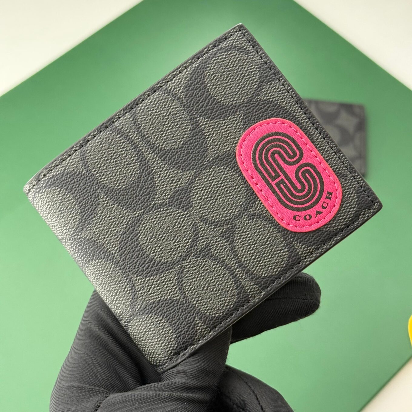 Coach Black Canvas Pink Patch Men’s Wallet With Card Holder