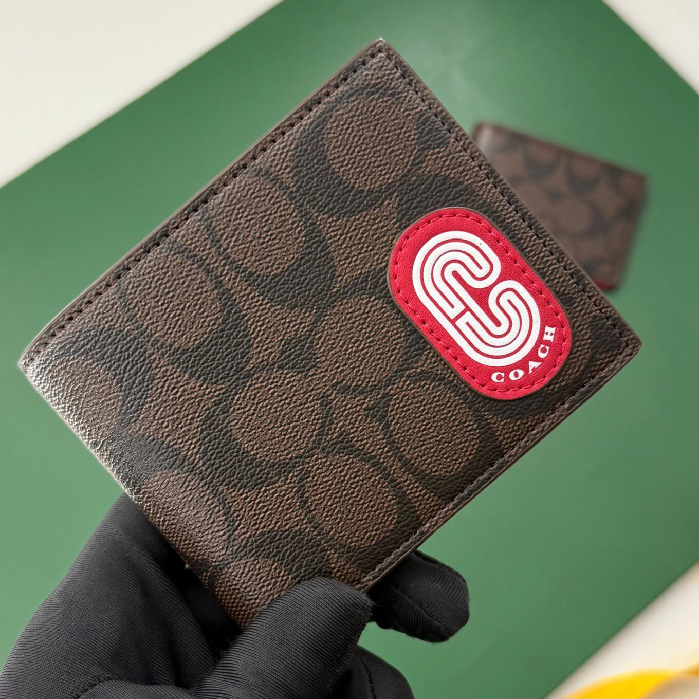 Coach Coffee Canvas Red Patch Men’s Wallet With Card Holder