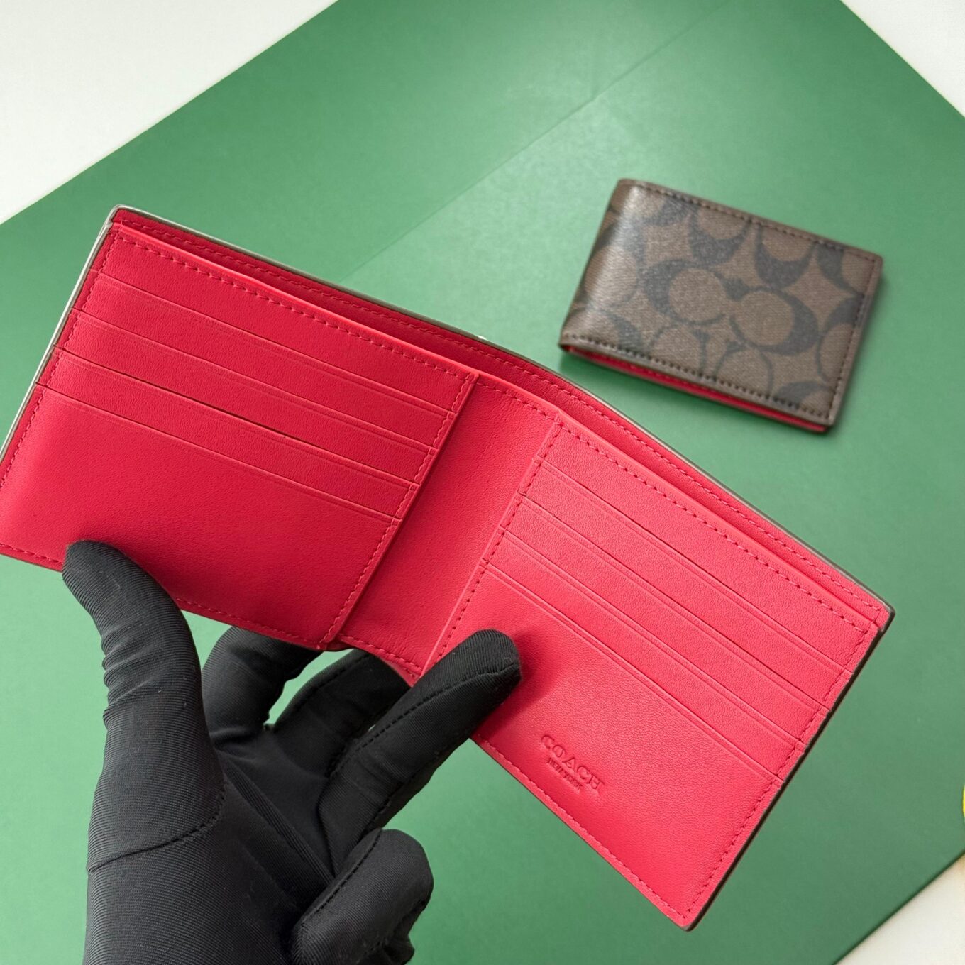 Coach Coffee Canvas Red Patch Men’s Wallet With Card Holder