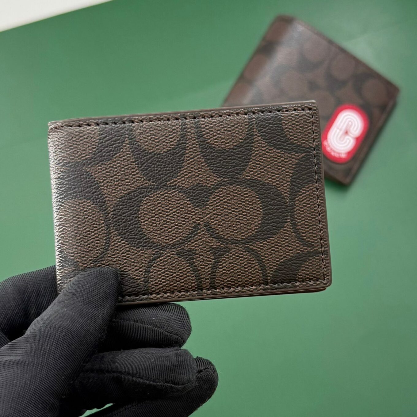 Coach Coffee Canvas Red Patch Men’s Wallet With Card Holder