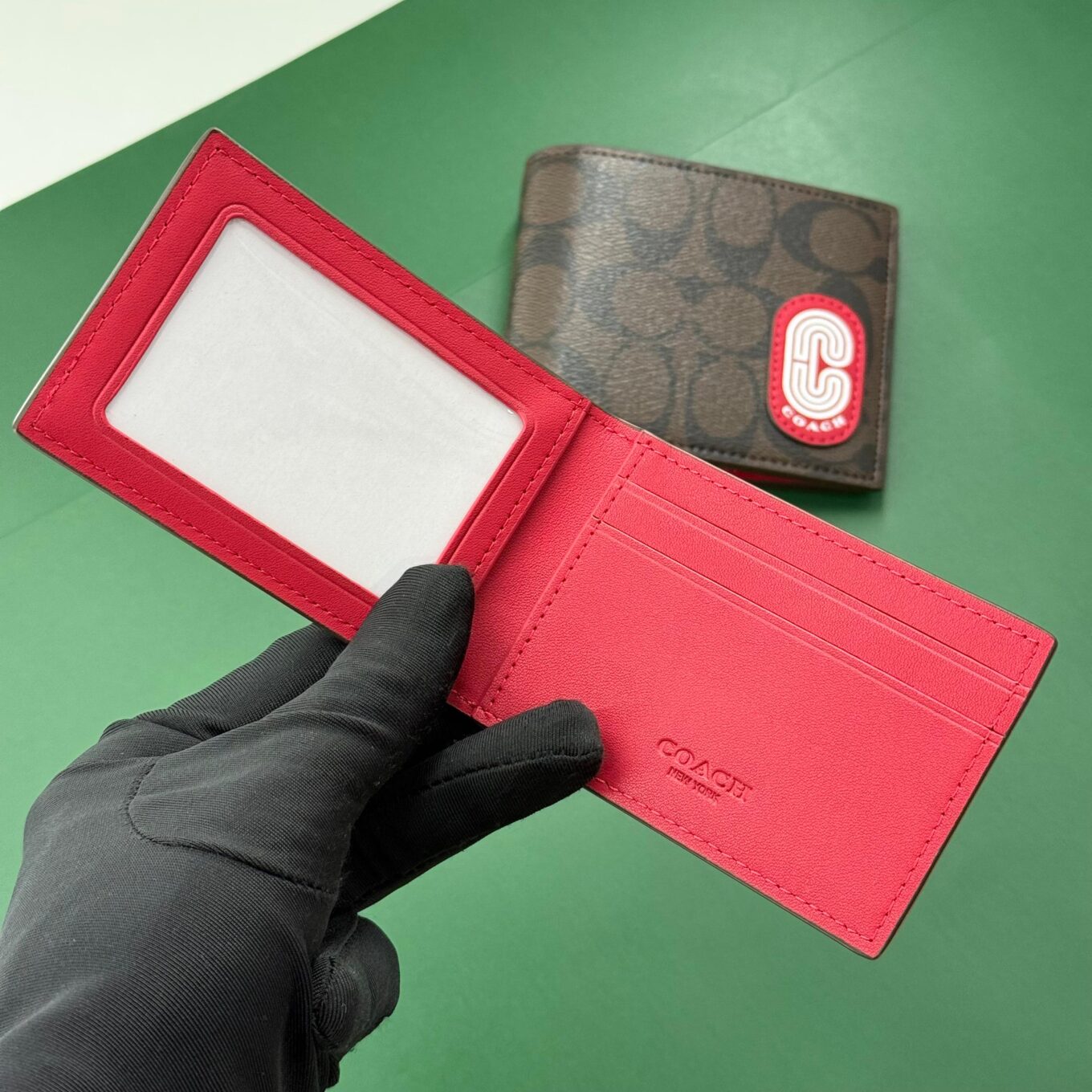 Coach Coffee Canvas Red Patch Men’s Wallet With Card Holder