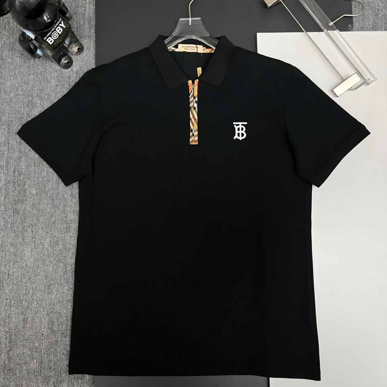 WhatsApp Image 2025-10-01 at 6.06.58 PM Burberry Black Polo Shirt with Monogram Logo & Check Trim