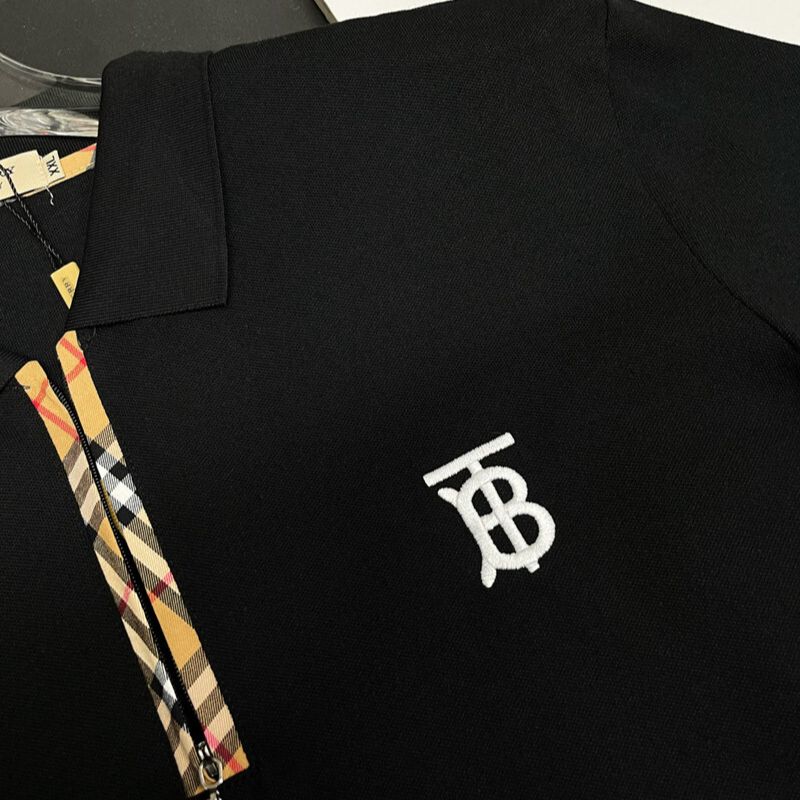 WhatsApp Image 2025-10-01 at 6.06.59 PM Burberry Black Polo Shirt with Monogram Logo & Check Trim