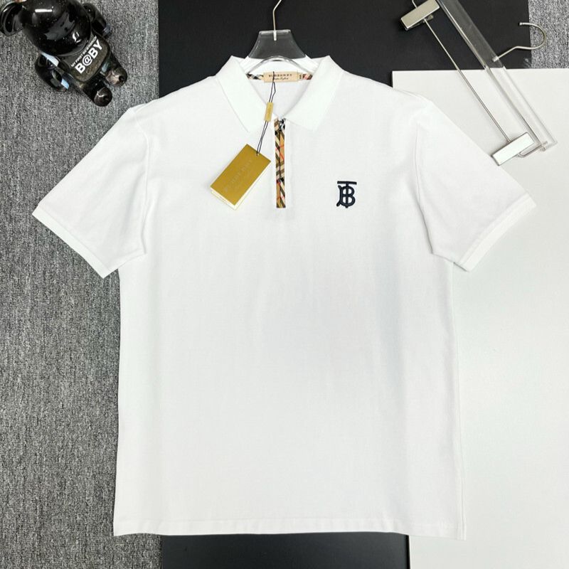 Burberry White Polo Shirt with Monogram Logo & Check Trim