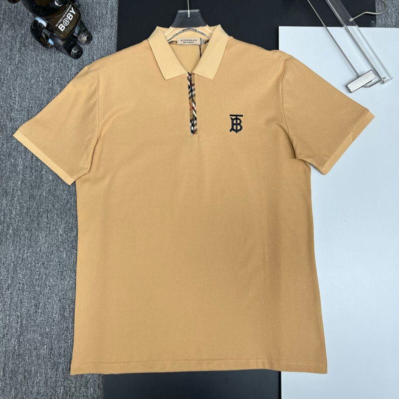 Burberry Khaki Polo Shirt with Monogram Logo & Check Trim