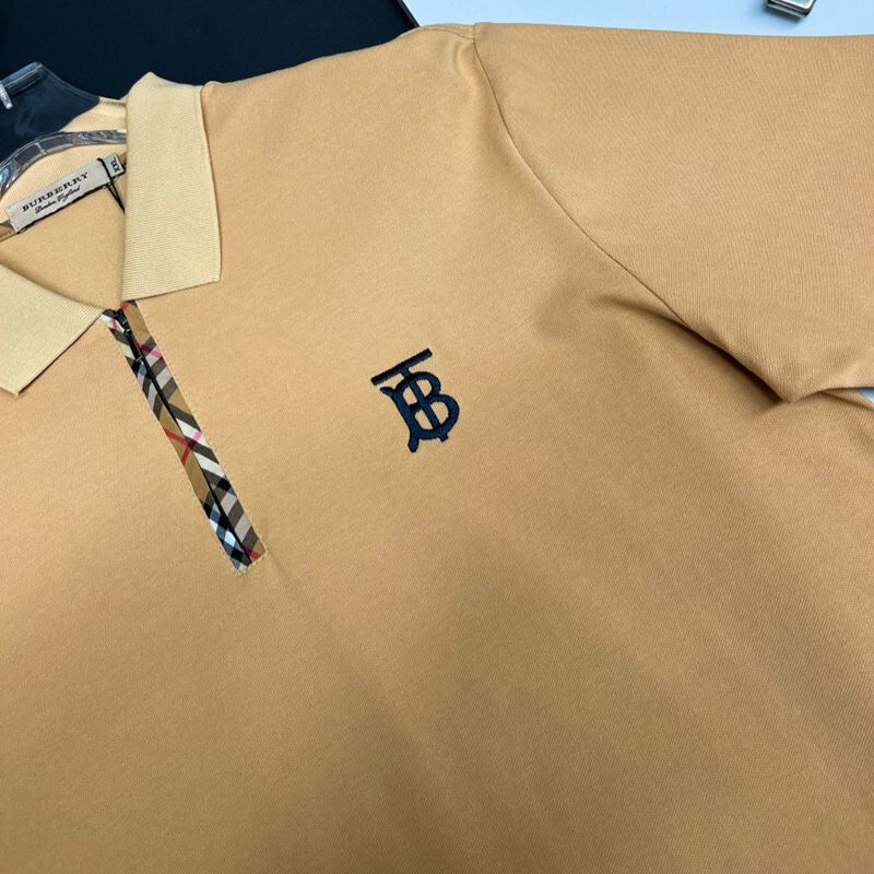 Burberry Khaki Polo Shirt with Monogram Logo & Check Trim