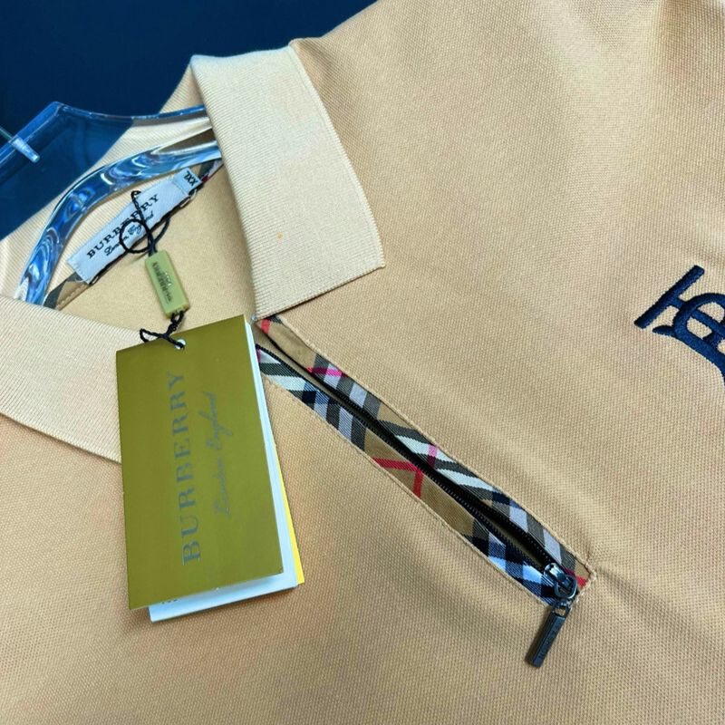 Burberry Khaki Polo Shirt with Monogram Logo & Check Trim