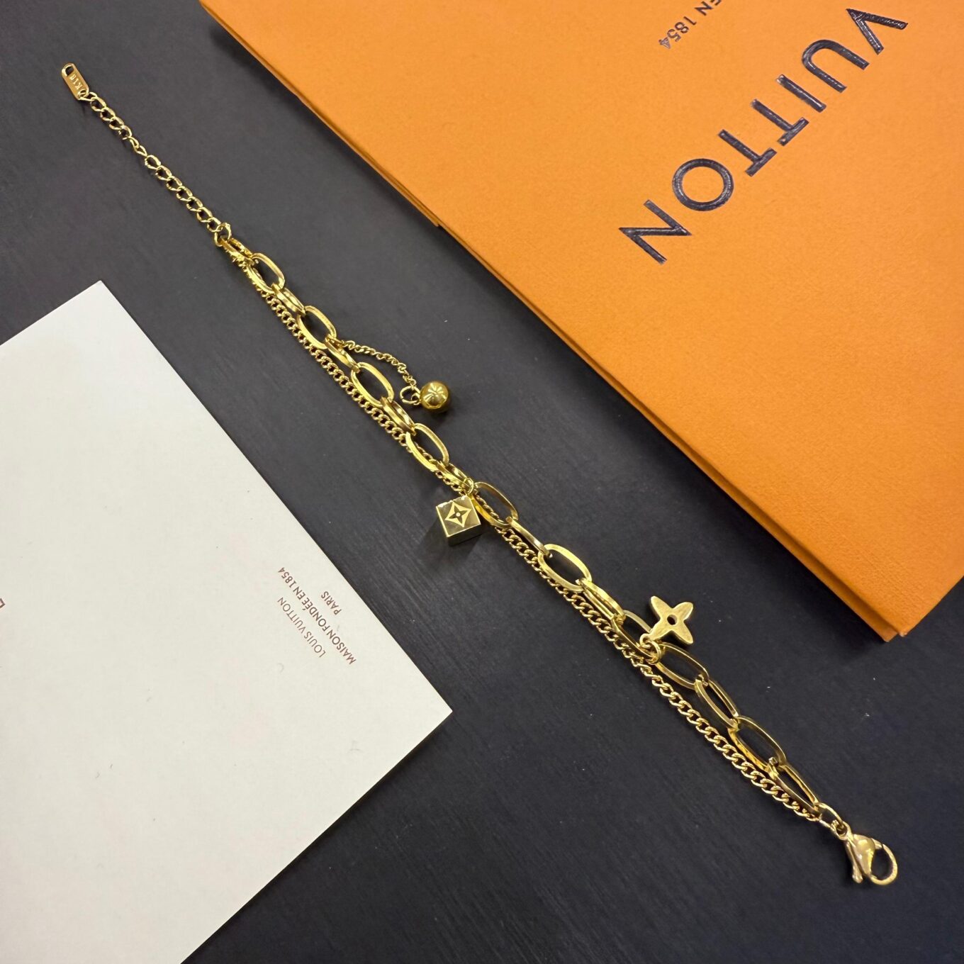 Louis Vuitton Signature Cube Gold Bracelet