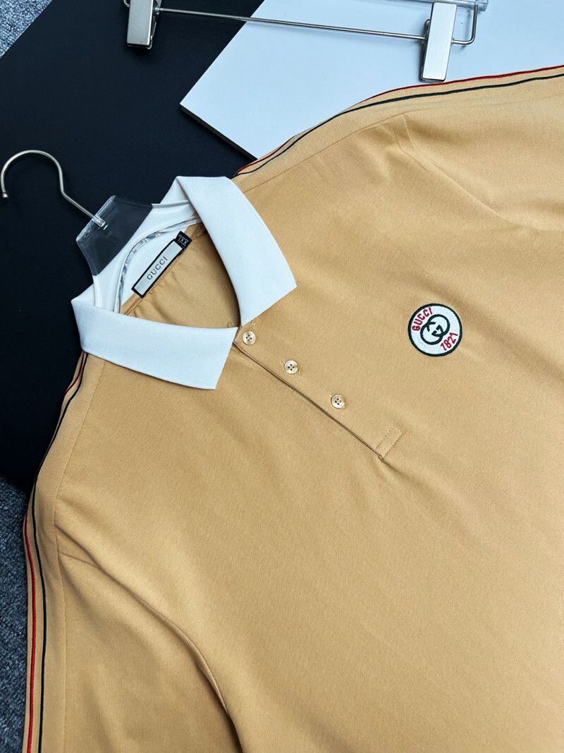 Gucci Khaki Polo Tshirt with White Collar