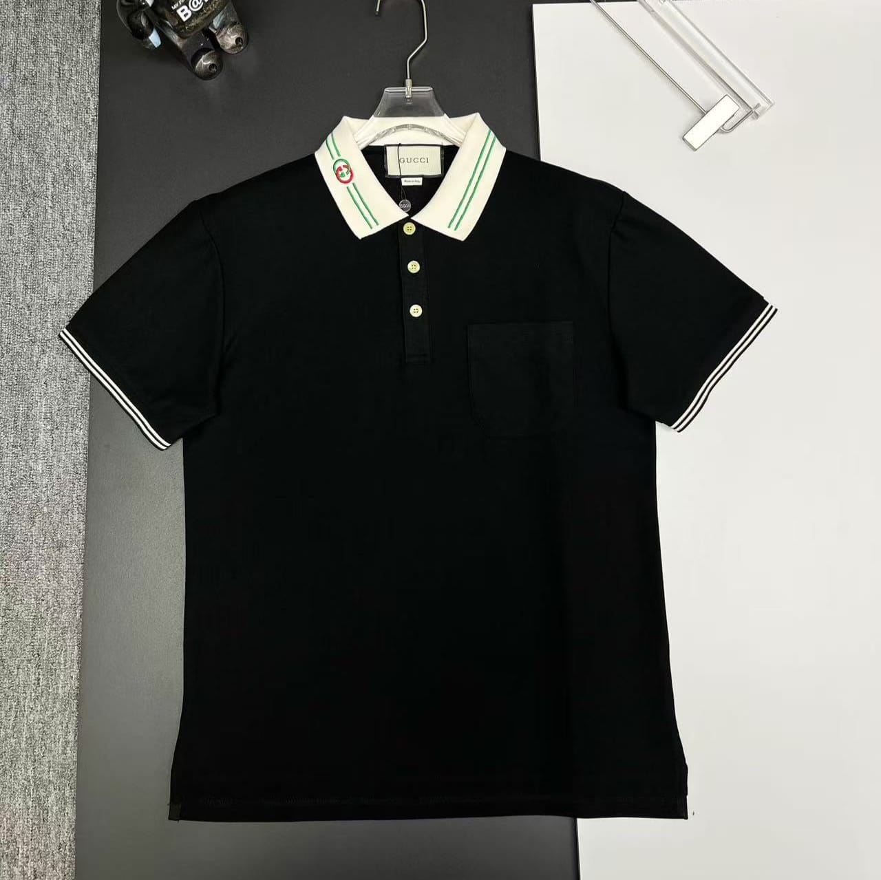 WhatsApp Image 2025-10-08 at 5.22.02 PM Gucci Black Polo Tshirt with White Collar Trim