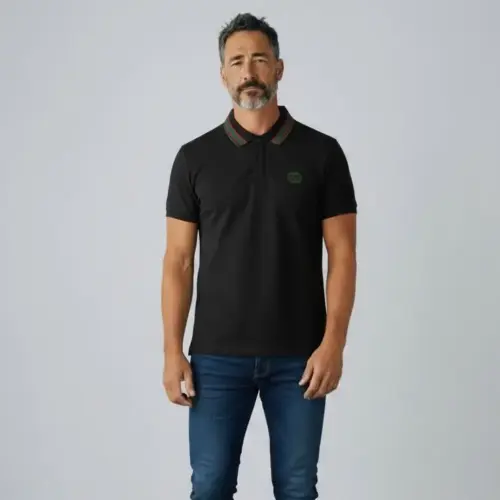 Gucci GG Strip Collar Black Polo Tshirt