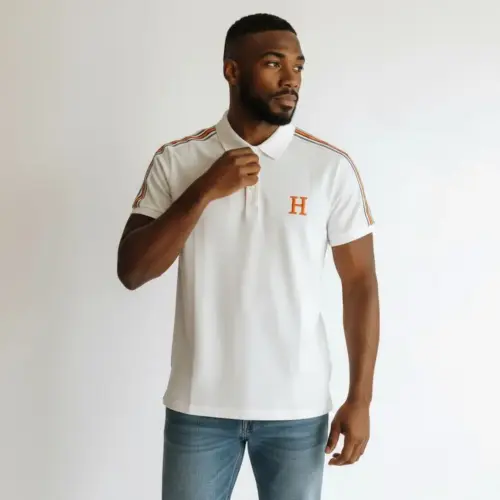 Hermes White Polo With Stripped Shoulder Tshirt