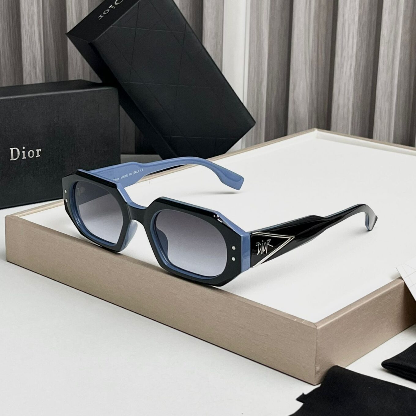 Dior Black & Blue Rectangular Sunglass For Women