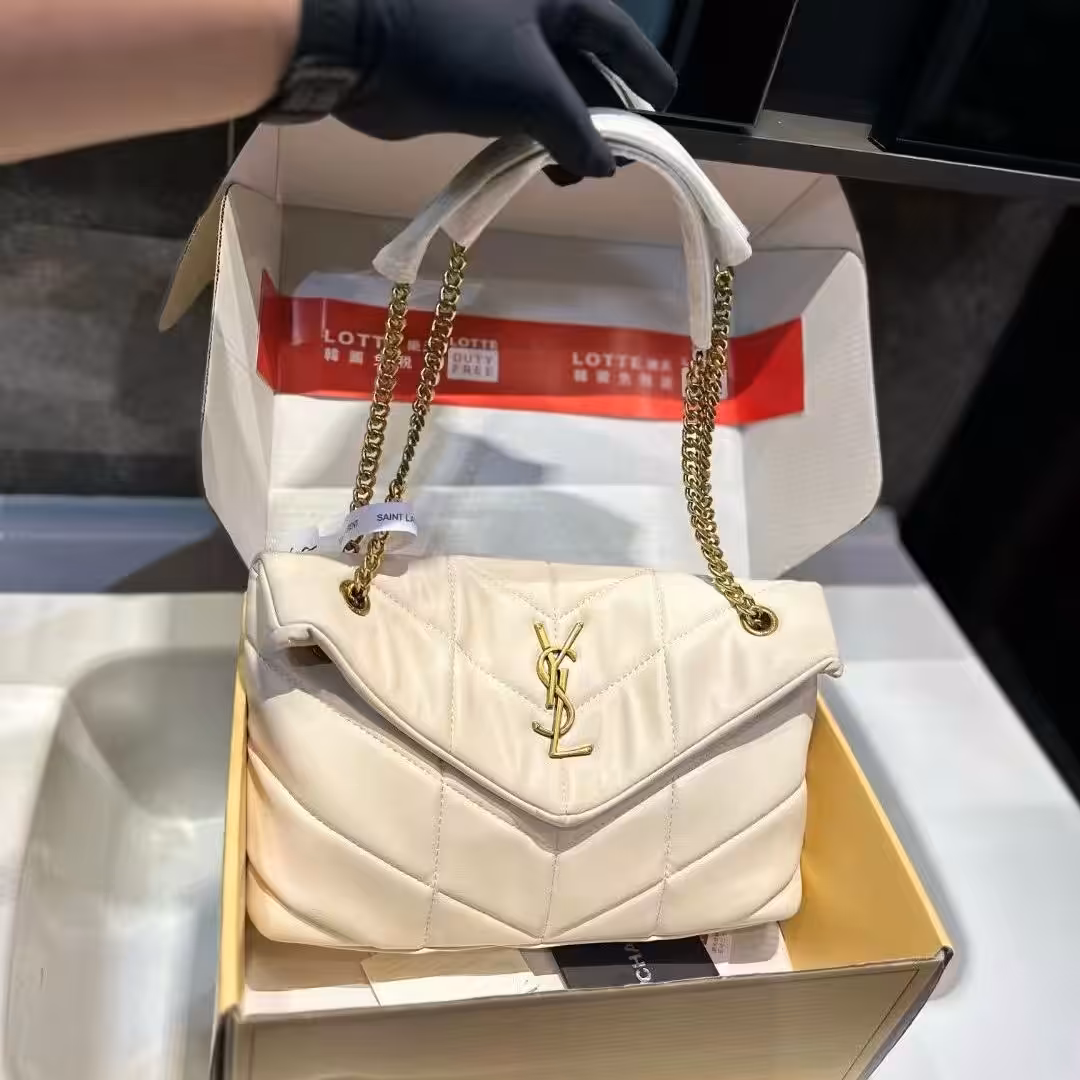 Ysl Loulou Puffer White premium Shoulder Bag (With Double Box)