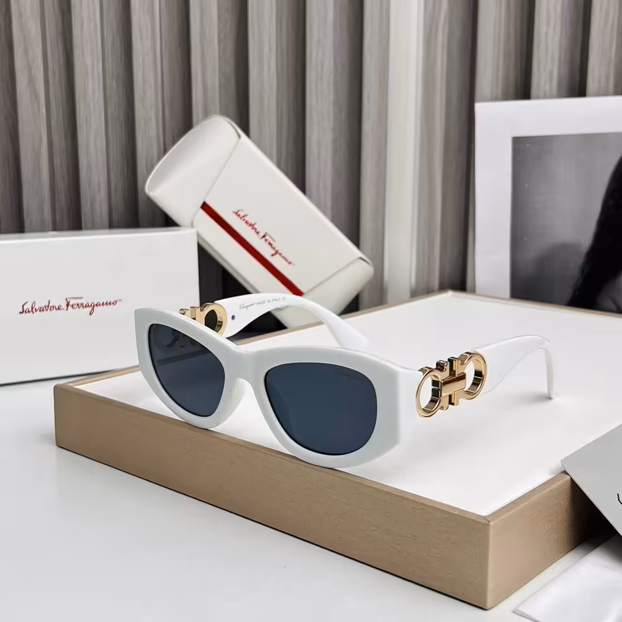 Salvatore Ferragamo White Cat-Eye Gancini For Women