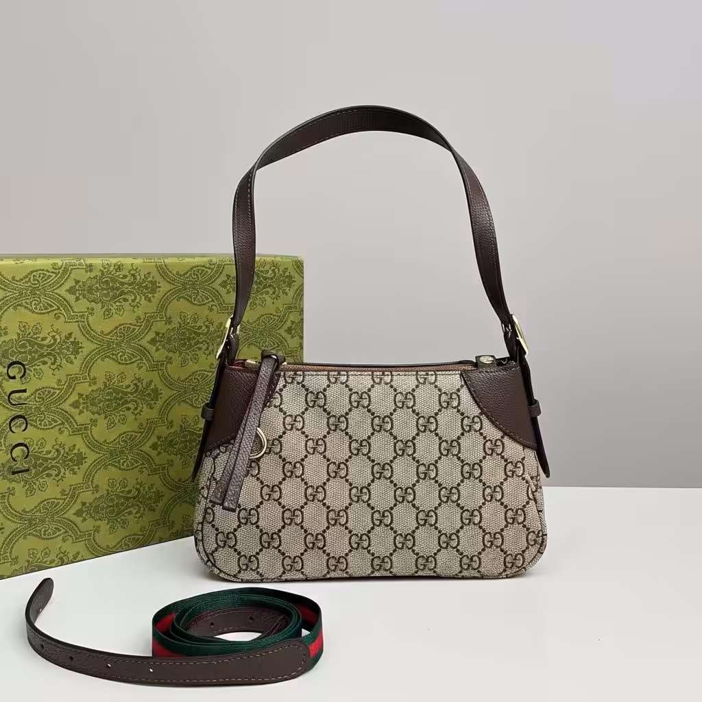 Gucci GG Emblem Coffee Shoulder Bag (With Box)
