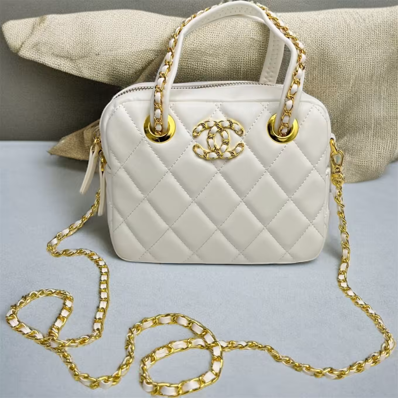 Chanel White Bowling Sling Bag (With Box)