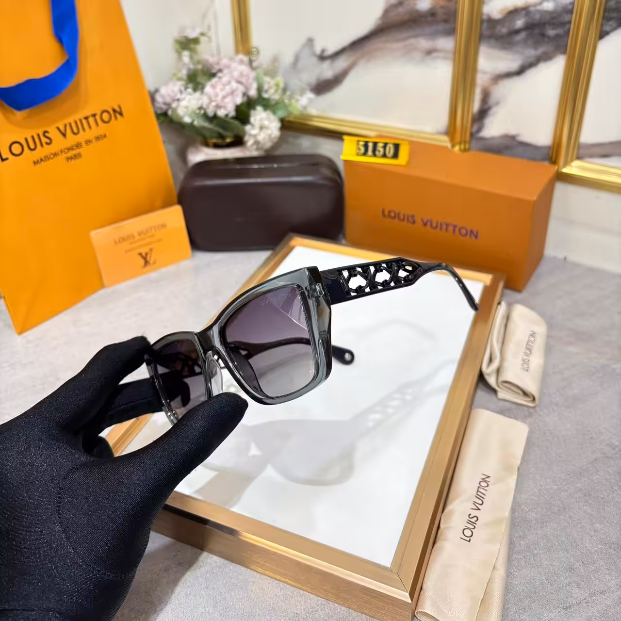 Louis Vuitton Grey Square Cutout Monogram Sunglass For Women