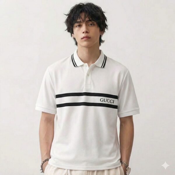 Gucci White Strip Polo Tshirt