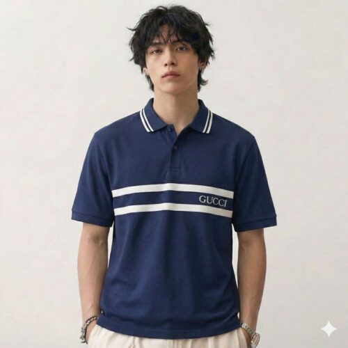 WhatsApp Image 2026-02-14 at 21.25.32 Gucci Navy Blue Strip Polo Tshirt