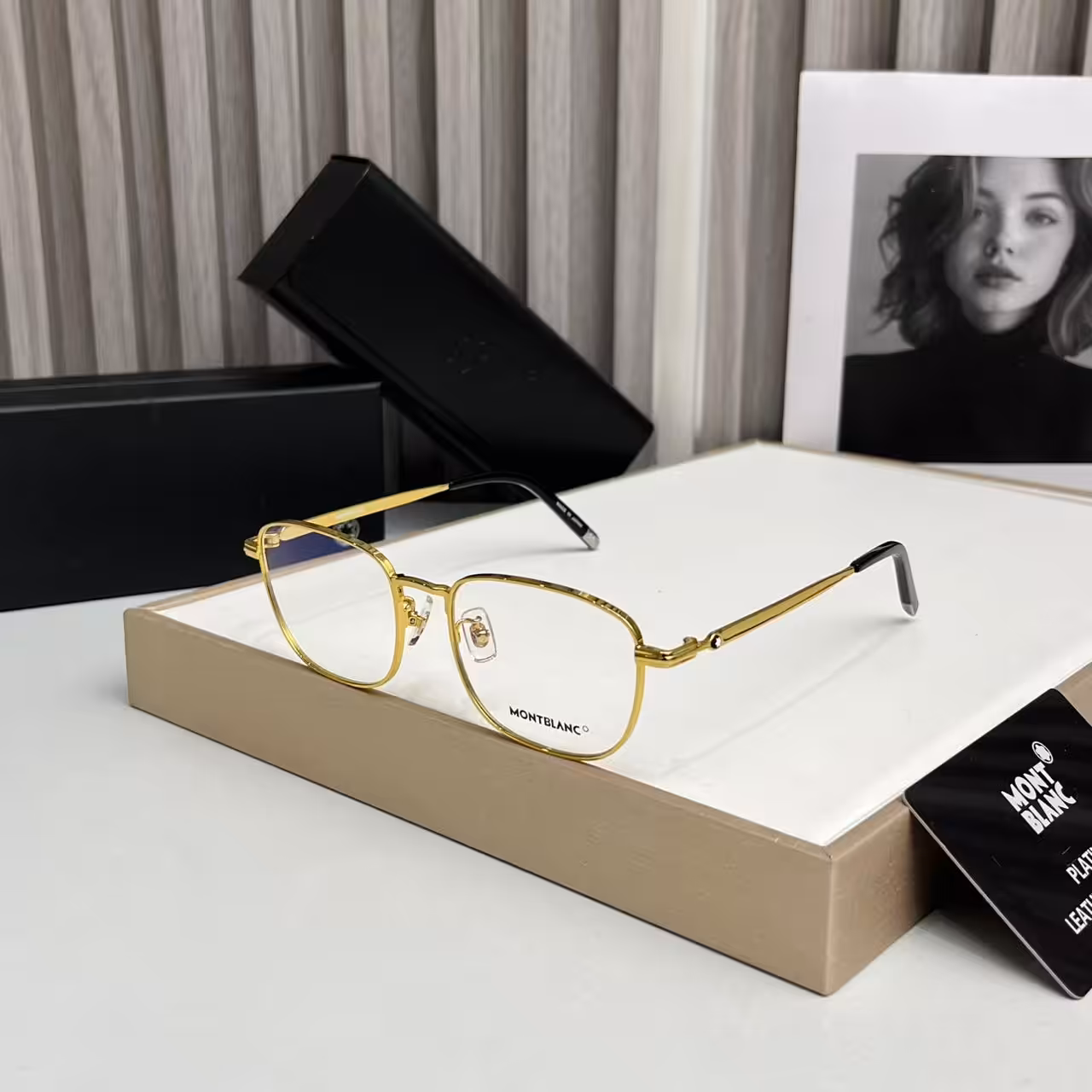 Montblanc Rectangular Gold Color Mens Premium Eyeglass